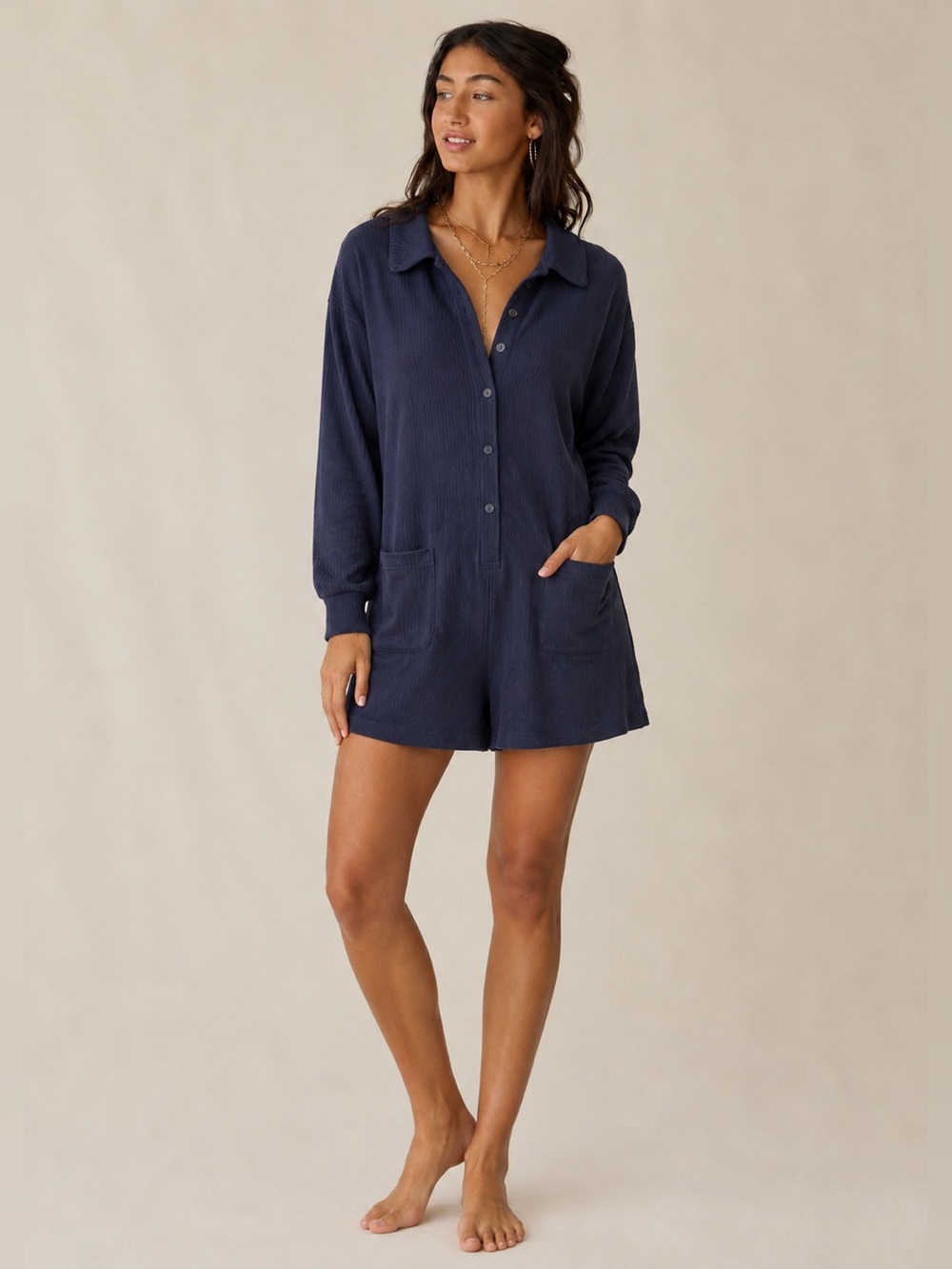 Smash + Tess Navy Button-Front cottage Romper